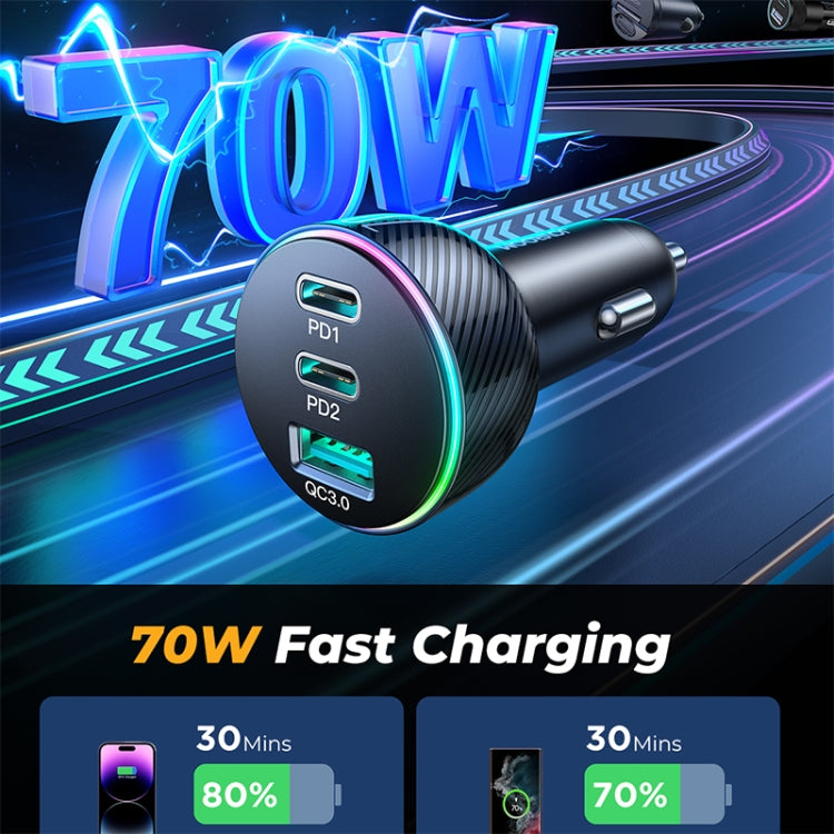 JOYROOM JR-CL26 70W 3-port USB+USB-C / Type-C Car Charger(Black) - In Car by JOYROOM | Online Shopping UK | buy2fix