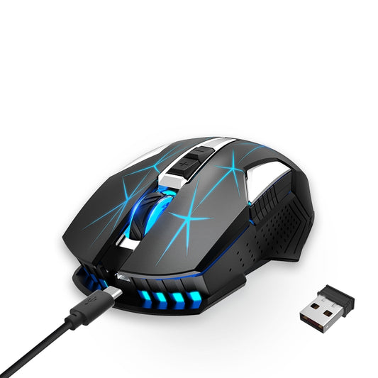 HXSJ T300 7 Keys 2400DPI 2.4G Colorful Luminous Wireless Mouse(Black) by HXSJ