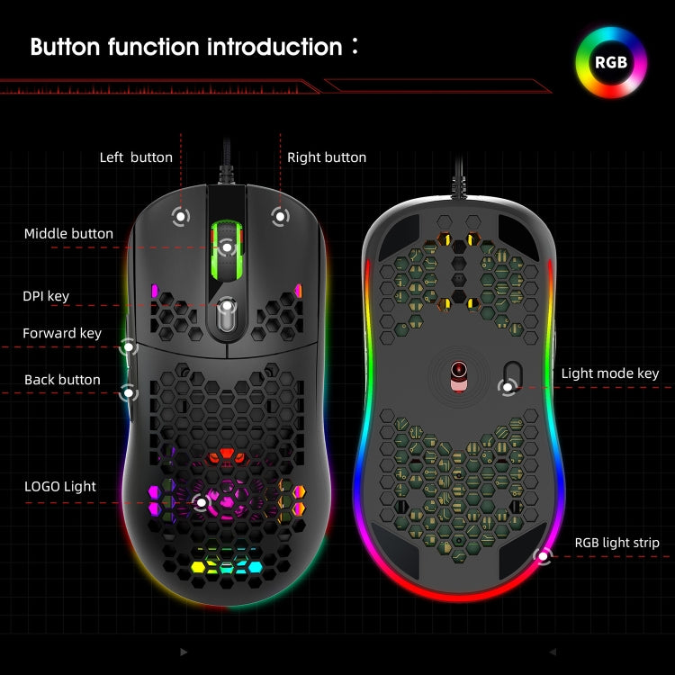 HXSJ X600 6 Keys RGB Luminous Macro Programming Wired Gaming Mouse(Black) -  by HXSJ | Online Shopping UK | buy2fix