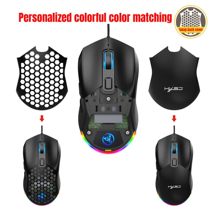 HXSJ X300 7200DPI RGB Backlight Interchangeable Back Cover Hole Gaming Wired Mouse(Black) -  by HXSJ | Online Shopping UK | buy2fix