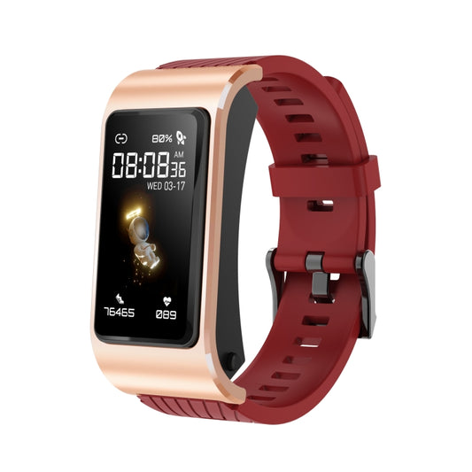 H21 1.14 inch Silicon Band Earphone Detachable Smart Watch Support Temperature Measurement / Bluetooth Call / Voice Control(Red) by buy2fix
