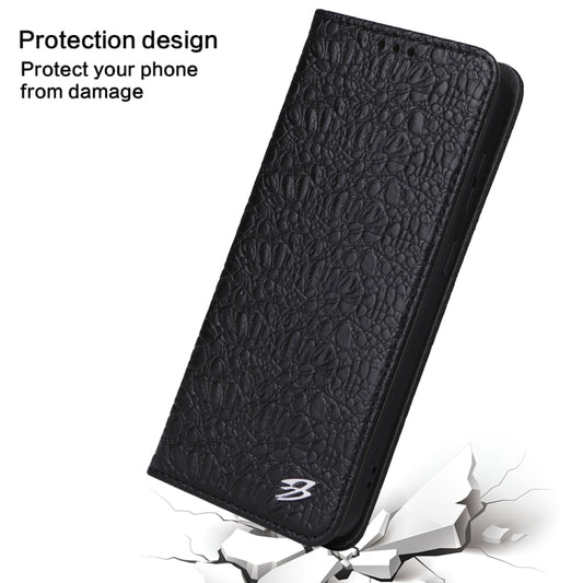 For Samsung Galaxy S23+ 5G Fierre Shann Crocodile Texture Magnetic Genuine Leather Phone Case(Black) by FIERRE SHANN
