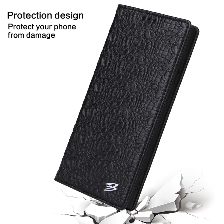 For Samsung Galaxy S23 Ultra 5G Fierre Shann Crocodile Texture Magnetic Genuine Leather Phone Case(Black) - Galaxy S23 Ultra 5G Cases by FIERRE SHANN | Online Shopping UK | buy2fix