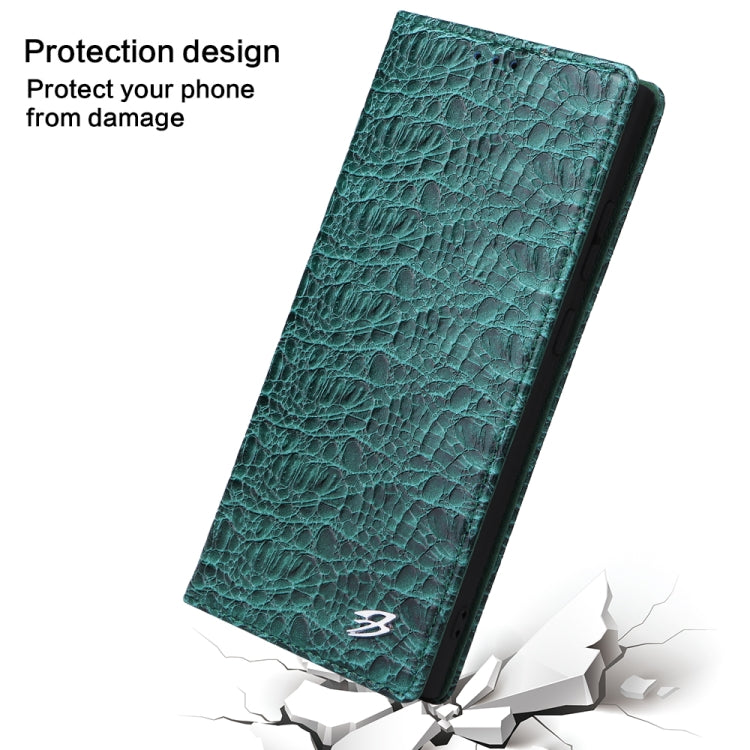 For Samsung Galaxy S23 Ultra 5G Fierre Shann Crocodile Texture Magnetic Genuine Leather Phone Case(Green) - Galaxy S23 Ultra 5G Cases by FIERRE SHANN | Online Shopping UK | buy2fix