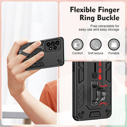 For Samsung Galaxy A73 5G Variety Brave Armor Finger Loop Holder Phone Case(Black) - Galaxy Phone Cases by buy2fix | Online Shopping UK | buy2fix