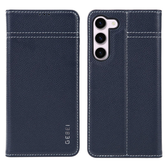 For Samsung Galaxy S23+ 5G GEBEI Top-grain Horizontal Flip Leather Phone Case(Blue) - Galaxy S23+ 5G Cases by GEBEI | Online Shopping UK | buy2fix