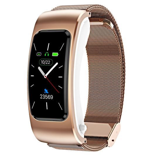 K60 1.08 inch Steel Band Earphone Detachable Life Waterproof Smart Watch Support Bluetooth Call(Rose Gold) - Smart Wear by buy2fix | Online Shopping UK | buy2fix