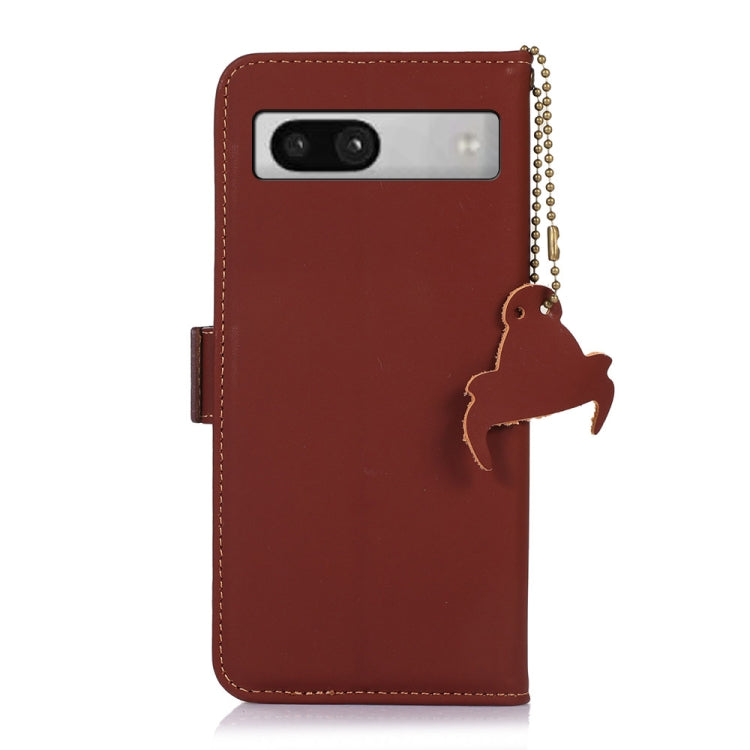 For Google Pixel 7a Genuine Leather Magnetic RFID Leather Phone Case(Coffee) - Google Cases by buy2fix | Online Shopping UK | buy2fix
