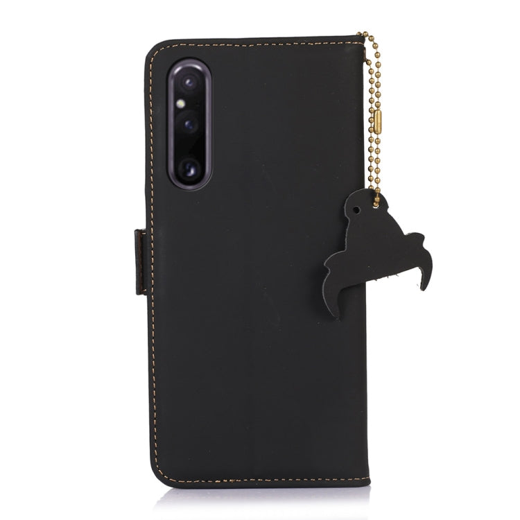 For Sony Xperia 1 V Genuine Leather Magnetic RFID Leather Phone Case(Black) - Sony Cases by buy2fix | Online Shopping UK | buy2fix