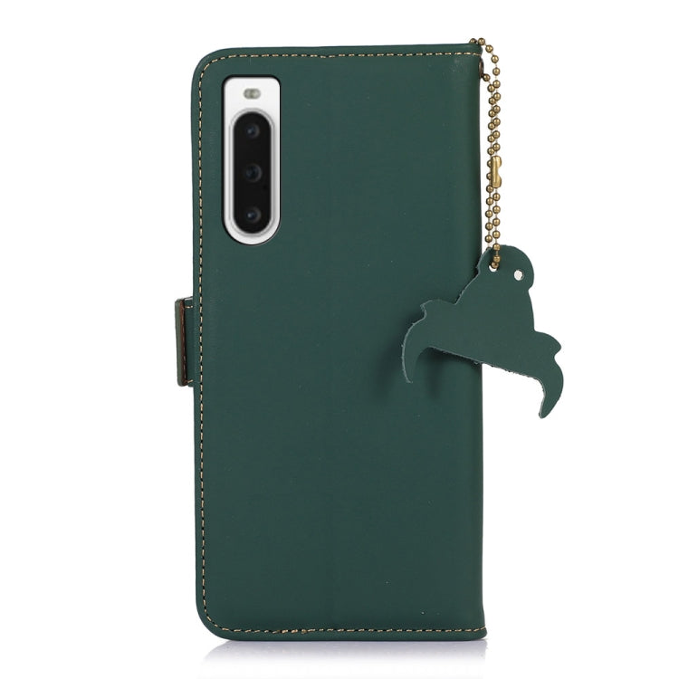 For Sony Xperia 10 V Genuine Leather Magnetic RFID Leather Phone Case(Green) - Sony Cases by buy2fix | Online Shopping UK | buy2fix