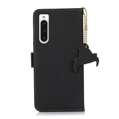 For Sony Xperia 10 V Genuine Leather Magnetic RFID Leather Phone Case(Black) - Sony Cases by buy2fix | Online Shopping UK | buy2fix