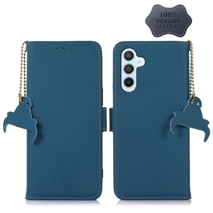 For Samsung Galaxy M14 5G Genuine Leather Magnetic RFID Leather Phone Case(Blue) - Galaxy Phone Cases by buy2fix | Online Shopping UK | buy2fix