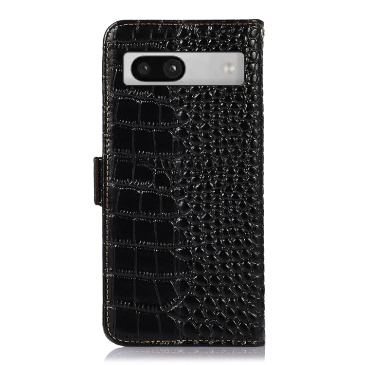 For Google Pixel 7a Crocodile Top Layer Cowhide Leather Phone Case(Black) - Google Cases by buy2fix | Online Shopping UK | buy2fix