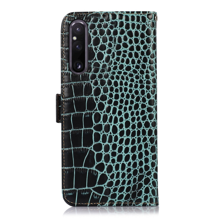 For Sony Xperia 1 V Crocodile Top Layer Cowhide Leather Phone Case(Green) - Sony Cases by buy2fix | Online Shopping UK | buy2fix