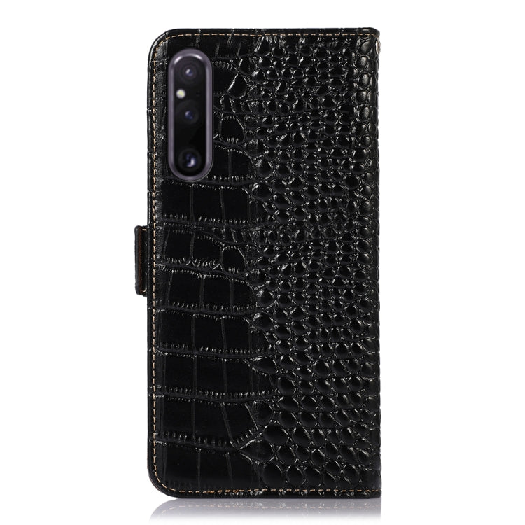 For Sony Xperia 1 V Crocodile Top Layer Cowhide Leather Phone Case(Black) - Sony Cases by buy2fix | Online Shopping UK | buy2fix