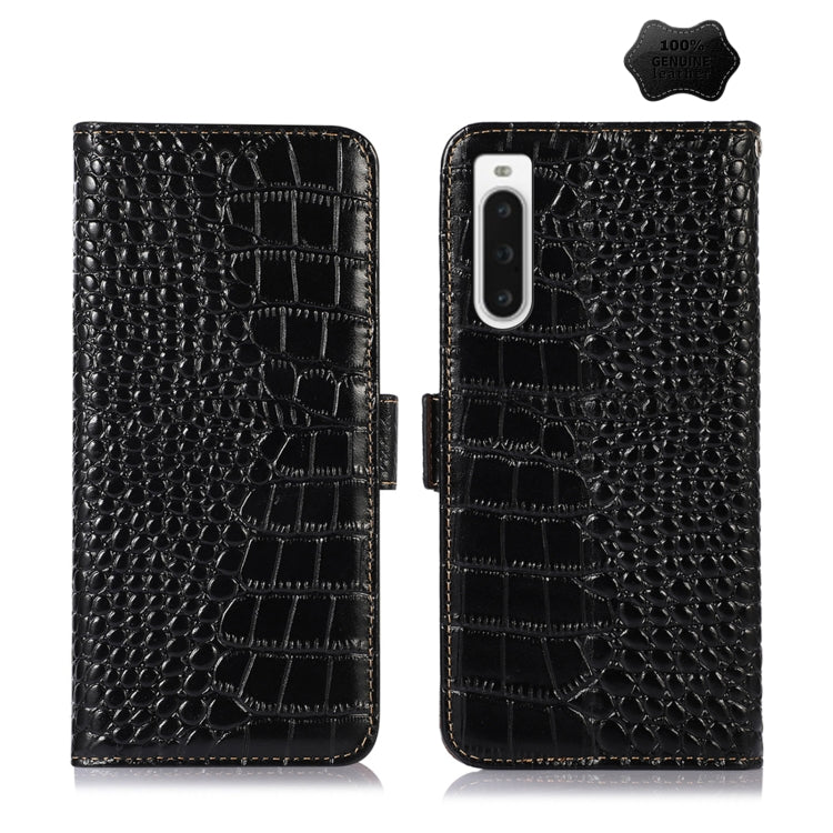 For Sony Xperia 10 V Crocodile Top Layer Cowhide Leather Phone Case(Black) - Sony Cases by buy2fix | Online Shopping UK | buy2fix