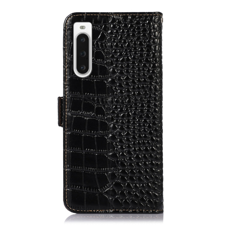 For Sony Xperia 10 V Crocodile Top Layer Cowhide Leather Phone Case(Black) - Sony Cases by buy2fix | Online Shopping UK | buy2fix