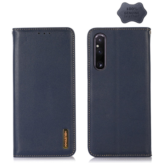 For Sony Xperia 1 V KHAZNEH Nappa Top Layer Cowhide Leather Phone Case(Blue) - Sony Cases by buy2fix | Online Shopping UK | buy2fix