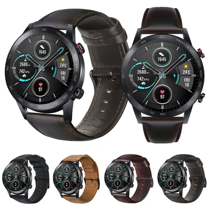 For Honor MagicWatch 2 46mm / Magic / Watch Dream Oil Wax Genuine Leather Watch Band(Yellow Brown) by buy2fix