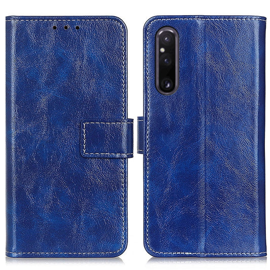 For Sony Xperia 1 V Retro Crazy Horse Texture Horizontal Flip Leather Phone Case(Blue) by buy2fix