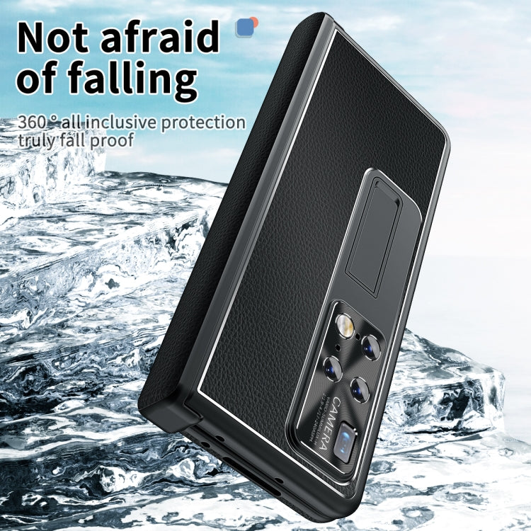 For Huawei Mate X2 Litchi Pattern Magnetic Shell Film Integrated Shockproof Phone Case(Black) - Huawei Cases by buy2fix | Online Shopping UK | buy2fix