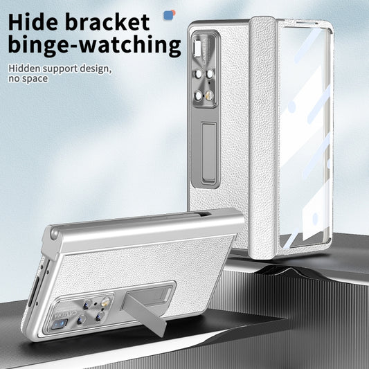 For Huawei Mate X2 Litchi Pattern Magnetic Shell Film Integrated Shockproof Phone Case(Silver) by buy2fix