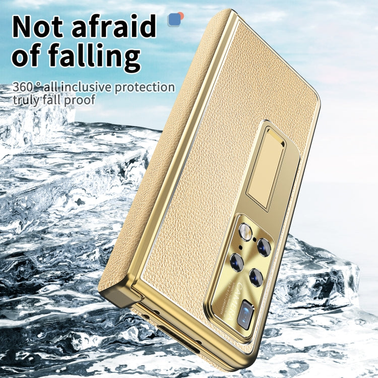 For Huawei Mate X2 Litchi Pattern Magnetic Shell Film Integrated Shockproof Phone Case(Champagne Gold) - Huawei Cases by buy2fix | Online Shopping UK | buy2fix