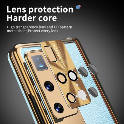 For Huawei Mate X2 Litchi Pattern Magnetic Shell Film Integrated Shockproof Phone Case(Blue Gold) - Huawei Cases by buy2fix | Online Shopping UK | buy2fix