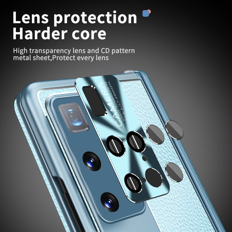 For Huawei Mate X2 Litchi Pattern Magnetic Shell Film Integrated Shockproof Phone Case(Far Peak Blue) - Huawei Cases by buy2fix | Online Shopping UK | buy2fix