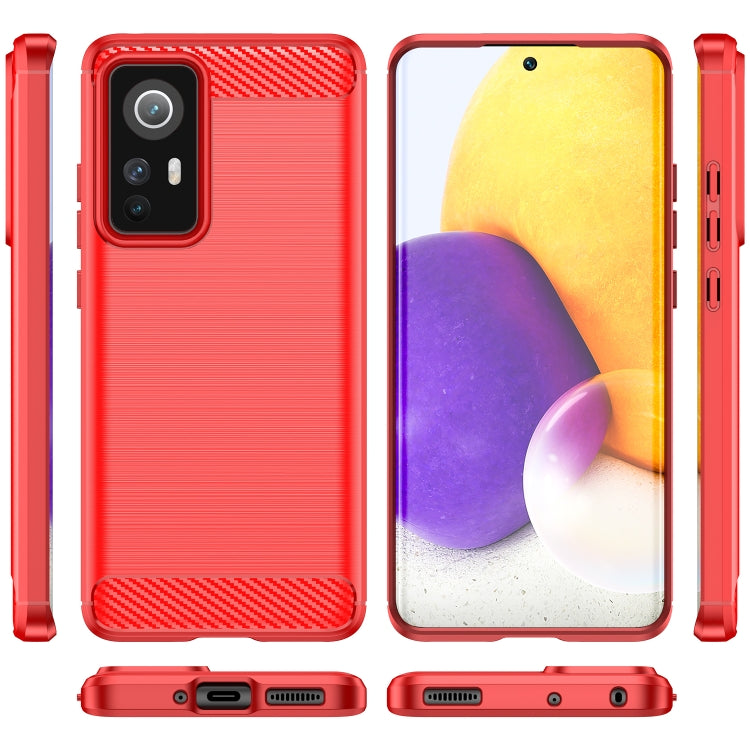 For Xiaomi Redmi 12S Brushed Texture Carbon Fiber TPU Phone Case(Red) - Xiaomi Cases by buy2fix | Online Shopping UK | buy2fix