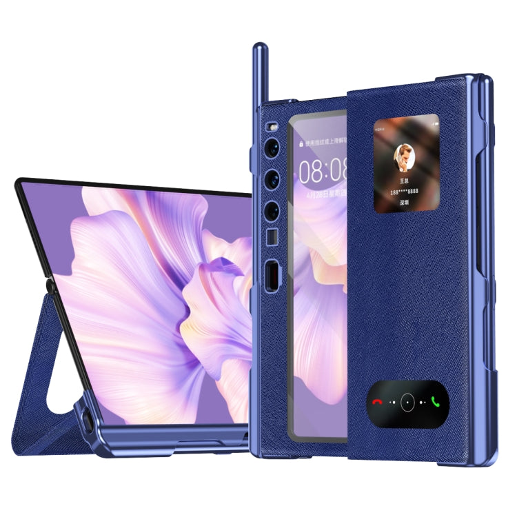 For Huawei Mate Xs 2 integrated Cross Pattern Electroplating All-inclusive Phone Case with Stand(Blue) - Huawei Cases by buy2fix | Online Shopping UK | buy2fix