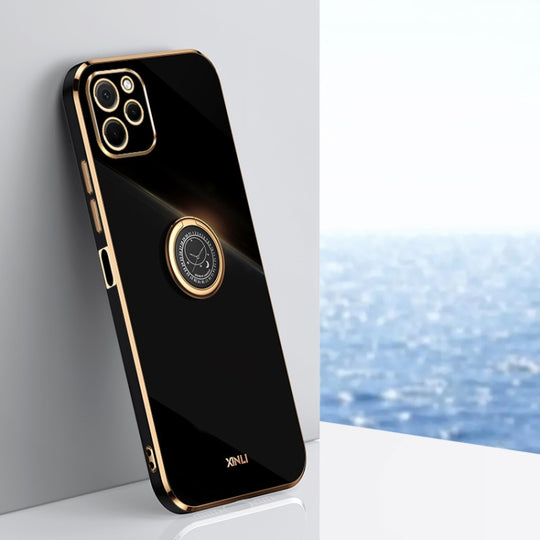 For Huawei nova Y61 XINLI Straight Edge 6D Electroplate TPU Phone Case with Ring Holder(Black)