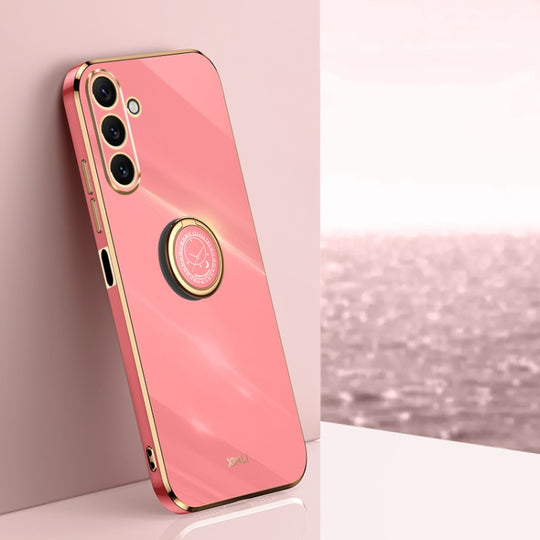 For Samsung Galaxy A24 4G XINLI Straight Edge 6D Electroplate TPU Phone Case with Ring Holder(Hawthorn Red)