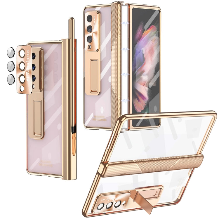 For Samsung Galaxy Z Fold4 5G Magnetic Hinges Plating Phone Case with Holder(Champagne Gold) - Galaxy Z Fold4 5G Cases by buy2fix | Online Shopping UK | buy2fix