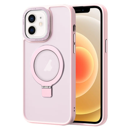 For iPhone 12 Skin Feel MagSafe Magnetic Holder Phone Case(Pink) by buy2fix