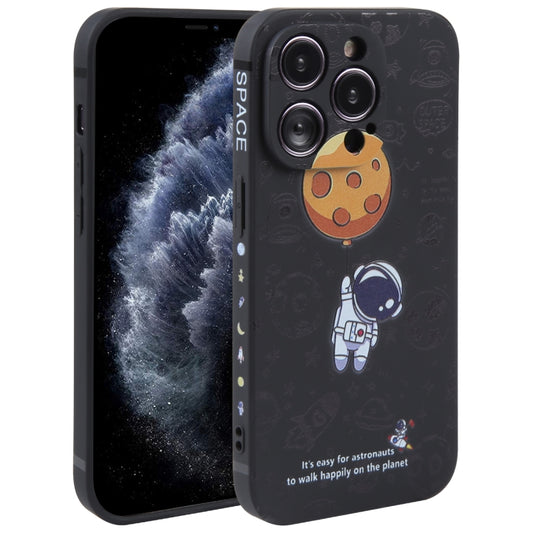 For iPhone 11 Pro Max Astronaut Pattern Silicone Straight Edge Phone Case(Planet Landing-Black) by buy2fix