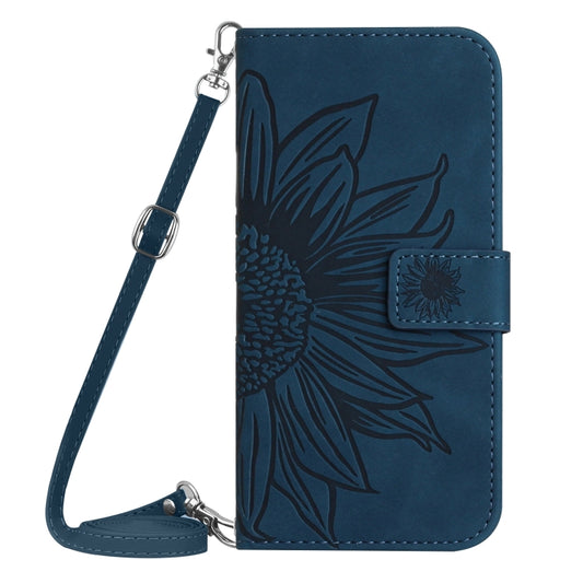 For Google Pixel 7A Skin Feel Sun Flower Pattern Flip Leather Phone Case with Lanyard(Inky Blue) by buy2fix