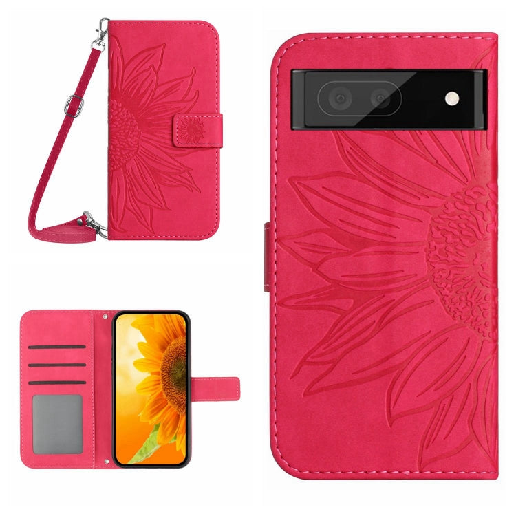 For Google Pixel 7A Skin Feel Sun Flower Pattern Flip Leather Phone Case with Lanyard(Rose Red) by buy2fix