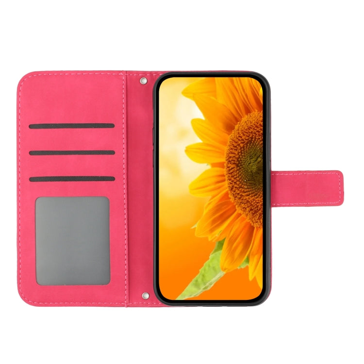 For Google Pixel 7A Skin Feel Sun Flower Pattern Flip Leather Phone Case with Lanyard(Rose Red) by buy2fix