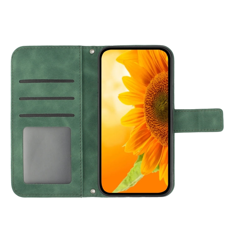 For Google Pixel 7A Skin Feel Sun Flower Pattern Flip Leather Phone Case with Lanyard(Green) - Google Cases by buy2fix | Online Shopping UK | buy2fix