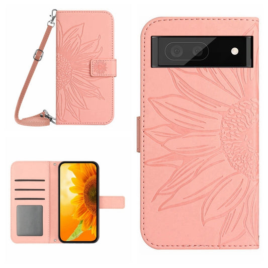 For Google Pixel 7A Skin Feel Sun Flower Pattern Flip Leather Phone Case with Lanyard(Pink) - Google Cases by buy2fix | Online Shopping UK | buy2fix