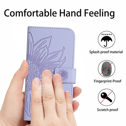 For Google Pixel 7A Skin Feel Sun Flower Pattern Flip Leather Phone Case with Lanyard(Purple) by buy2fix