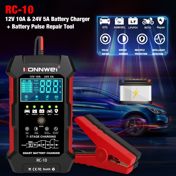 KONNWEI CR-10 2 inch Car Battery Charger Battery Pulse Repair Tool, Plug Type:EU Plug - In Car by KONNWEI | Online Shopping UK | buy2fix