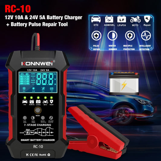 KONNWEI RC-10 2 inch Car Battery Charger Battery Pulse Repair Tool, Plug Type:EU Plug by KONNWEI
