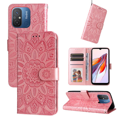 For Xiaomi Redmi 11A 4G/12C Embossed Sunflower Leather Phone Case(Rose Gold) - Xiaomi Cases by buy2fix | Online Shopping UK | buy2fix