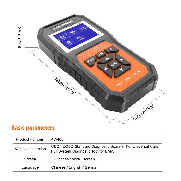 For BMW KONNWE KW480 2.8 inch Color Screen OBD2 Car Fault Detector - In Car by KONNWEI | Online Shopping UK | buy2fix