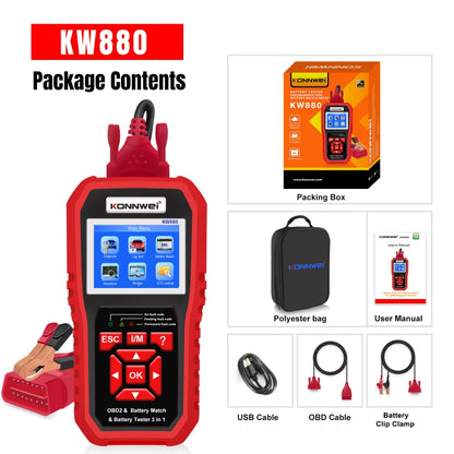 KONNWEI KW880 3 in 1 Car OBD2 Fault Diagnosis + Battery Tester + Battery Match Reset - In Car by KONNWEI | Online Shopping UK | buy2fix