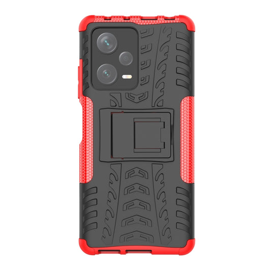 For Xiaomi Redmi Note 12 Pro+ 5G Tire Texture TPU + PC Phone Case with Holder(Red) by buy2fix