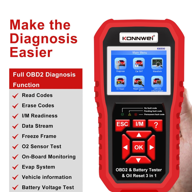 KONNWEI KW890 2 in 1 Car OBD2 Fault Detector + Maintenance Light Reseter - In Car by KONNWEI | Online Shopping UK | buy2fix