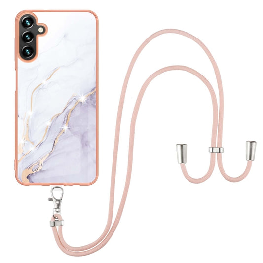 For Samsung Galaxy A54 5G Electroplating Marble IMD TPU Phone Case with Lanyard(White 006) by buy2fix